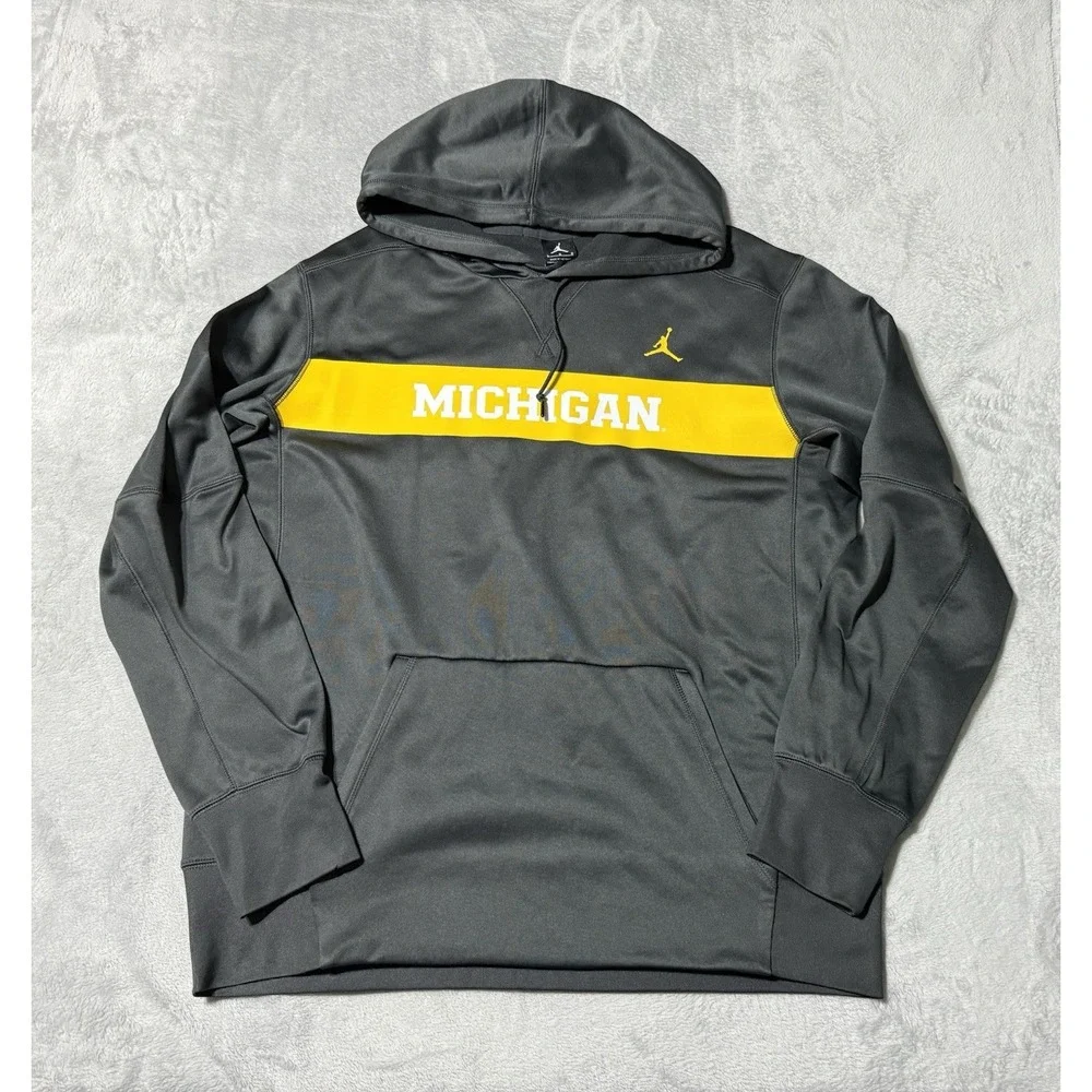 Nike Jordan Michigan Hoodie Dri Fit Long Sleeve Mens Large‎ Gray